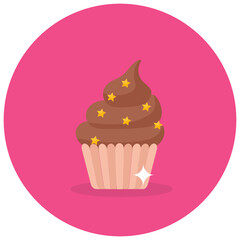 
Cupcake having sprinkles on it, dessert flat rounded vector 
