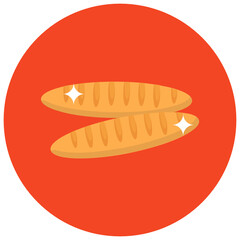 
baguette bread icon style, breakfast bread flat rounded style 
