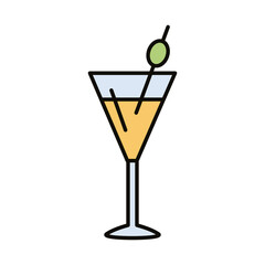 cocktail with olive in cup drink beverage line and fill icon