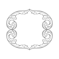 Frame vintage or retro border ornament with baroque style like engraving on classical decor for greeting card and wedding invitation and menu for restaurant.  The foliage swirl victorian or damask.
