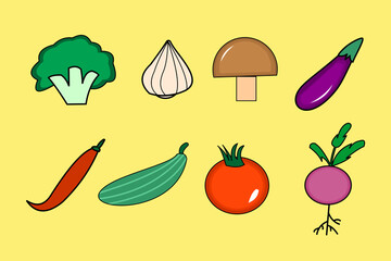 Cartoon illustration of fresh vegetables