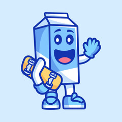 milk cartoon character holding a skateboard 