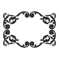 Frame vintage or retro border ornament with baroque style like engraving on classical decor for greeting card and wedding invitation and menu for restaurant.  The foliage swirl victorian or damask.