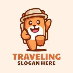 cute hamster traveling logo design