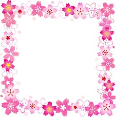 Fototapeta na wymiar 色鉛筆風な彩色の四角い桜の花のフレーム素材