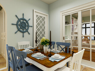 spacious dining room design next to the modern kitchen, with a beautiful dining table and greenery