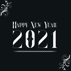 2021 happy new year black and white stylish typography text vector design