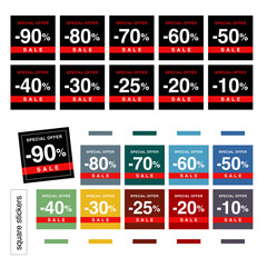 Square shape sticker design with discount information. Sale