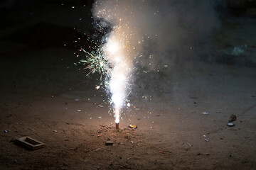 fire of cracker explosion on black background