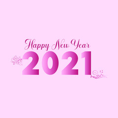 2021 happy new year pink color gradient and floral typography vector design