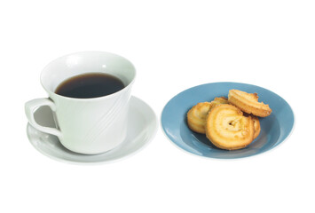 cup of coffee and cookies isolated on white