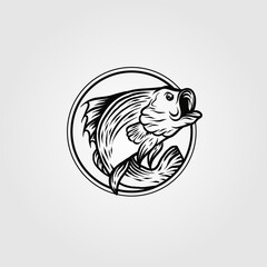 bass fish circle logo vintage vector template illustration design