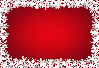 Red Christmas background with snowflakes. Template for the new year. Vector flat graphic hand drawn illustration. Texture.