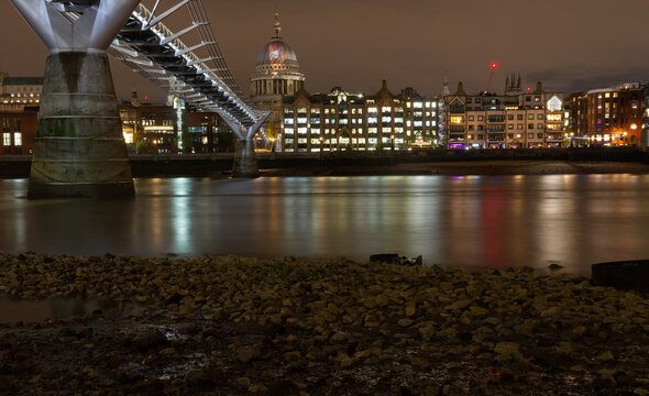 London at Night from the River Thames with St Pauls showing Remembrance Images