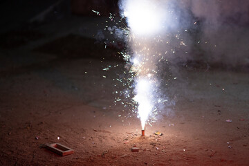 Obraz premium fire of cracker explosion on black background