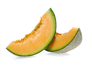 cantaloupe melon slices isolated on white background