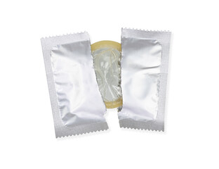 Opened Condom It is used to prevent sexually transmitted diseases isolated on white background..Prevent an infection virus  aids..Teenage contraception.