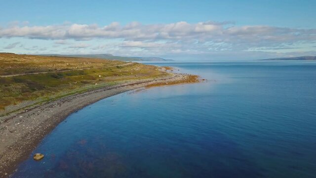 Aerial view of the landscape of the Rybachy Peninsula, Russia.