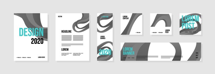 Set of abstract template layouts with creative shapes, suitable for business project events, flyers/leaflet, banner ads, brochure covers, identity, and social media posts. Vector backgrounds.