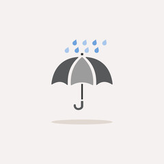 Umbrella and heavy rain. Color icon with shadow. Weather vector illustration