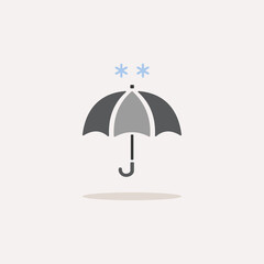 Umbrella and soft snow. Color icon with shadow. Weather vector illustration