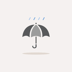 Umbrella and very soft rain. Color icon with shadow. Weather vector illustration