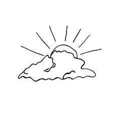 Sun behind a cloud. Hand drawing in doodle style. Vector illustration.