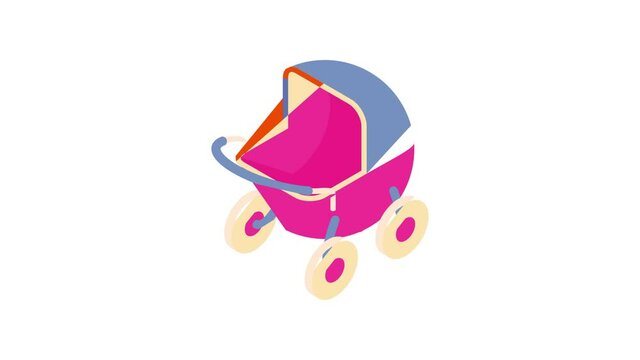 Baby stroller animation of cartoon icon on white background