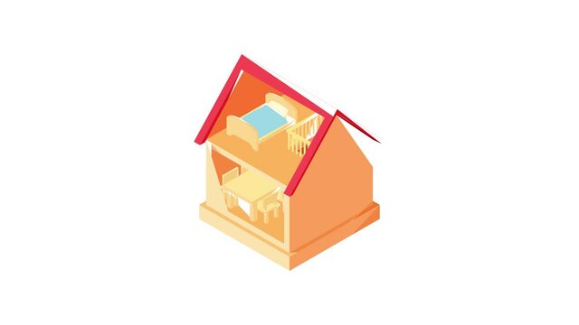 Toy house interior animation of cartoon icon on white background