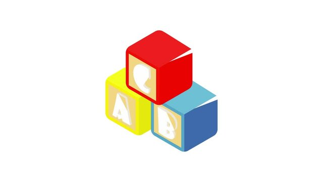 Alphabet cubes with letters A,B,C animation of cartoon icon on white background