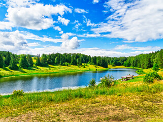 Landscape of Dobellus Duzy Lake in Suwalszczyzna, Poland at a day.