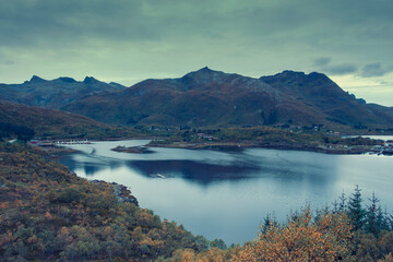 Fototapeta premium evening autumn landscape on the Lofoten islands in Norway