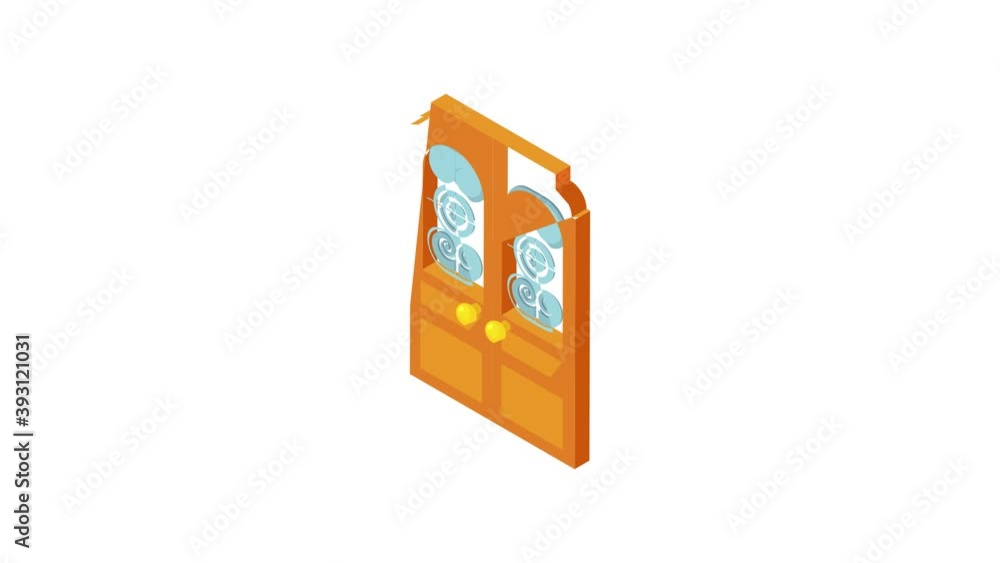 Aufkleber door with lattice pattern animation of cartoon icon on white background