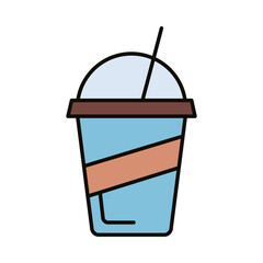 beverage in plastic pot and straw drink line and fill icon