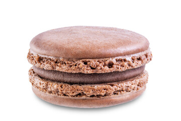 Chocolate Macarons with chocolate filling on a white isolated background