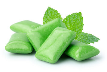 green chewing gum isolated on white background