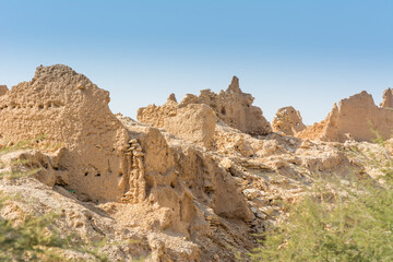 Fototapeta premium Historic buildings in Dariyah clay castle, also as Dereyeh and Dariyya, a town in Riyadh, Saudi Arabia, original home of the Saudi royal family, the capital of the Emirate of Diriyah.