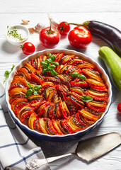 ratatouille, veggies stew in a round dish