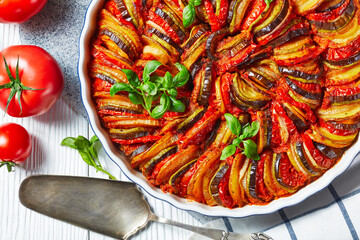 ratatouille, veggies stew in a round dish