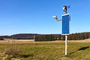 Solar powered weather station and CCTV camera in remote rural location.