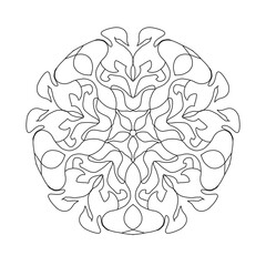 Mandala, tracery petal and flower, beautiful pattern or designed for coloring book page, tattoo, postcard, cover or yoga template. Binary monochrome on black and white art.