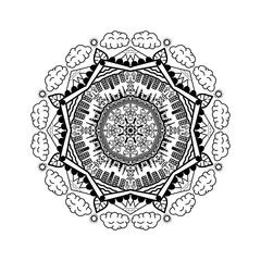 Mandala, tracery japan country, location, sign and culture, beautiful pattern or designed for coloring book page, tattoo, postcard, cover or yoga template. Binary monochrome on black and white art.