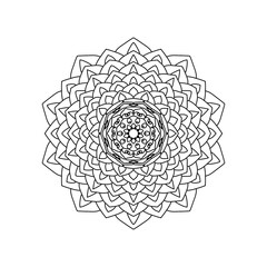 Mandala, tracery petal and flower, beautiful pattern or designed for coloring book page, tattoo, postcard, cover or yoga template. Binary monochrome on black and white art.