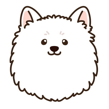 Outlined simple and adorable Japanese Spitz front head illustration