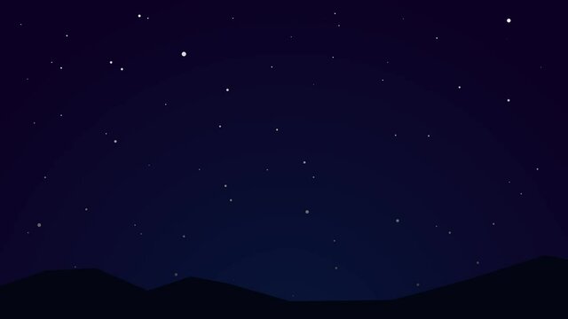 2d background animation. Night sky effect with twinkling stars filling the sky with beautiful meteor.