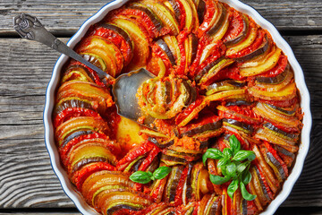 ratatouille, veggies stew in a round dish
