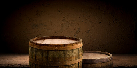 background of barrel and worn old table of wood