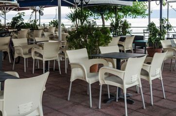 Local restaurant furniture on the island of Evia, Greece 