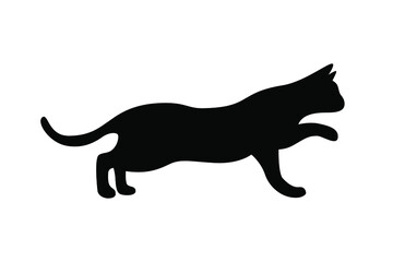 Vector silhouette of a cat. Pet. Silhouettes of cats. The cat prepares to attack.
