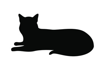 Vector silhouette of a cat. Pet. Silhouettes of cats. The fluffy cat is lying.